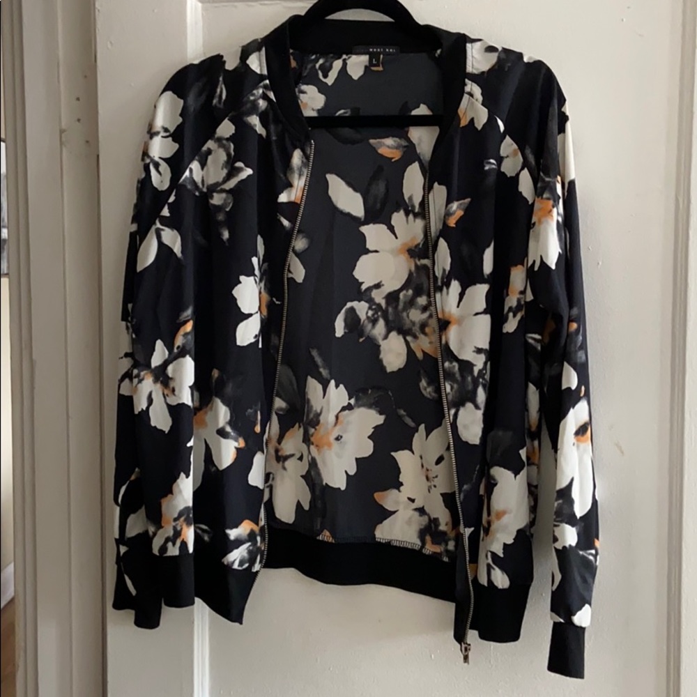 Floral dark blue bomber